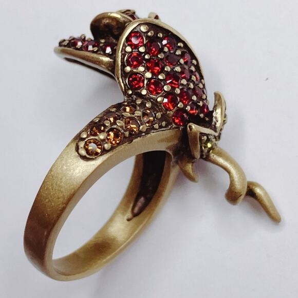 VTG Signed Heidi Daus Red Rose Crystal Gold Tone Elegant Cocktail Ring Romantic - Picture 12 of 13